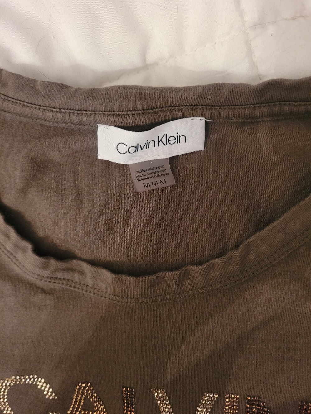 TWO Calvin Klein Navy & Olive Green Tee Dresses with Leopard Logo Detail - Picture 6 of 6